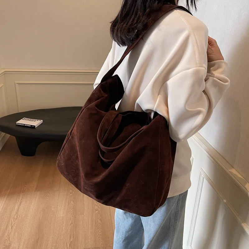Women's Tote Bags 2025 New Fashion Suede Vintage Large Shoulder Crossbody Bag for Woman Korean Female Student Bookbag Handbags - Image 2