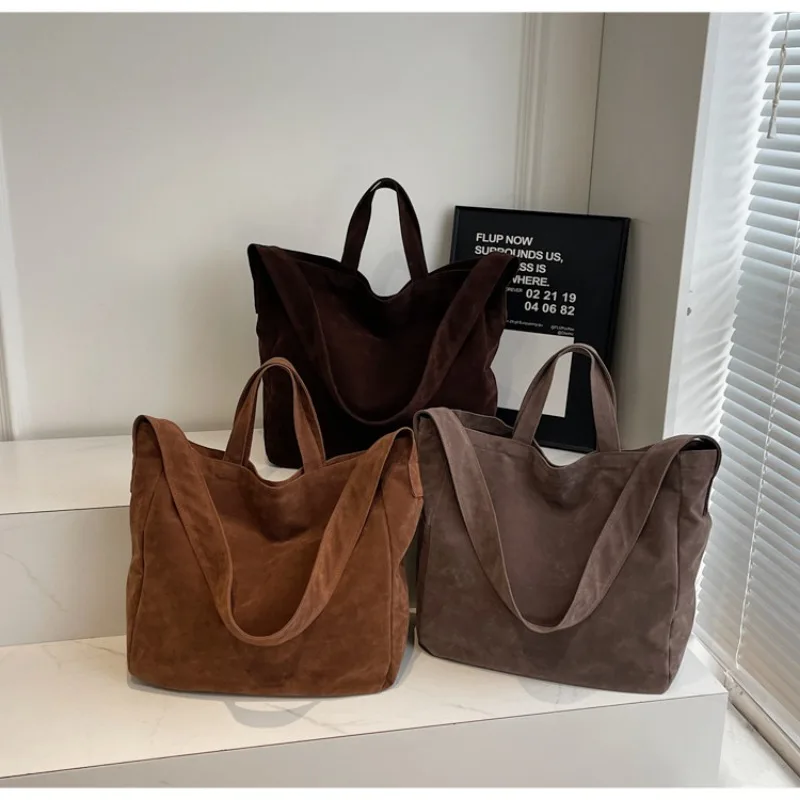 Women's Tote Bags 2025 New Fashion Suede Vintage Large Shoulder Crossbody Bag for Woman Korean Female Student Bookbag Handbags - Image 4