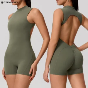 New Summer Women’s Sleeveless Back Hollow Jumpsuit Female Sports Suit Fitness Yoga Clothing Peach Hipo Gym Overalls 1 Pcs