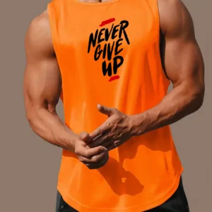 Men’s Summer Fitness Muscle Sports Tank Top Breathable Moisture Wicking Loose Sleeveless Quick Dry Training T-Shirt Letter Print