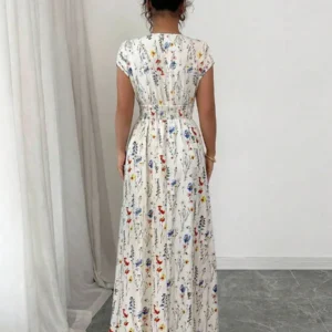 Women’s Ditsy Floral V-Neck Sleeveless Waisted Maxi Dress