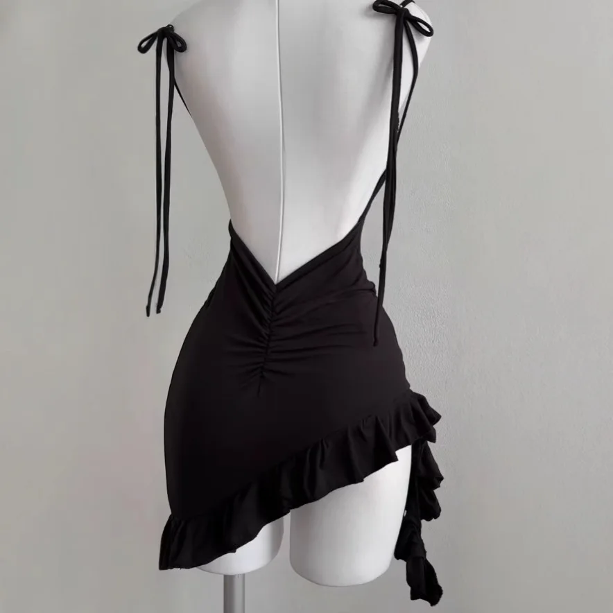 2026 Sexy Sleelveless Backless Mini Dress Women Summer Europe America Lace Up Bodycon Dresses High Street Party Club Black Dress - Image 3