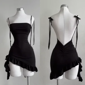 2026 Sexy Sleelveless Backless Mini Dress Women Summer Europe America Lace Up Bodycon Dresses High Street Party Club Black Dress