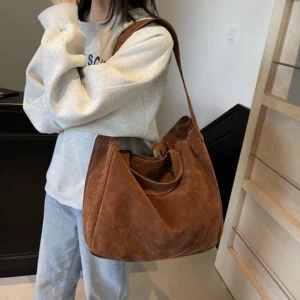 Women’s Tote Bags 2025 New Fashion Suede Vintage Large Shoulder Crossbody Bag for Woman Korean Female Student Bookbag Handbags