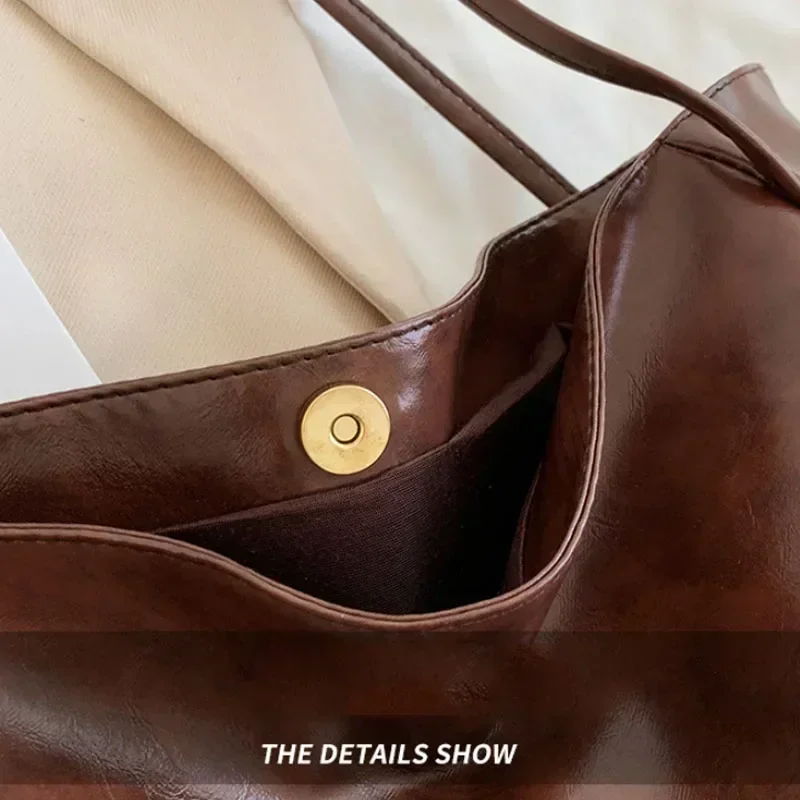 Women Tote Bag Fashion Underarm Pouch Large Capacity Soft Pu Leather Shoulder Bag Retro Crossbody Bag Casual Portable BucketBags - Image 4