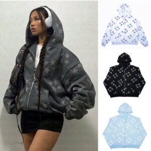 Star Print Zip-Up Hoodie