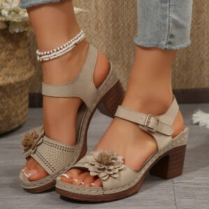 Floral Detail Block Heel Sandals