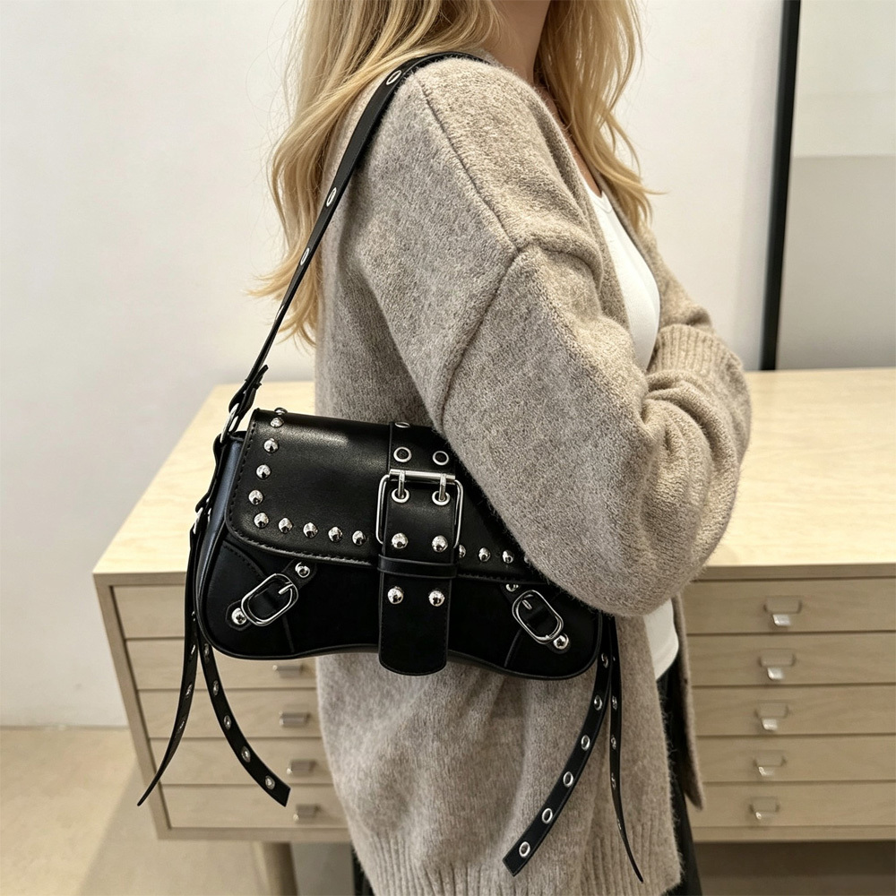 Studded Faux Leather Shoulder Bag - Image 5