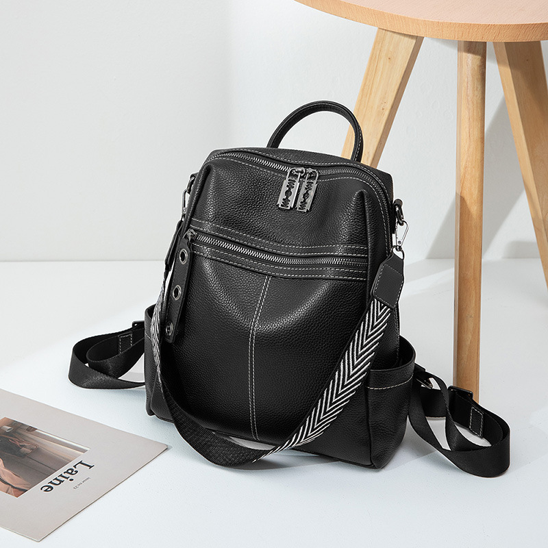 Black compact faux leather backpack