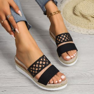 Rope Sole Platform Sandals in Black