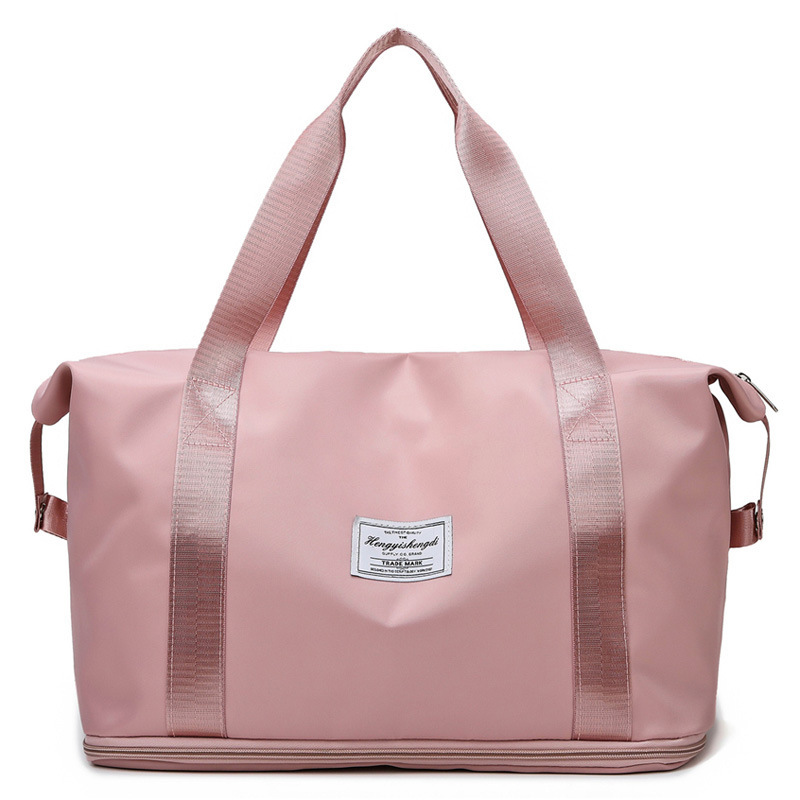 Pink expandable gym tote with wet pocket