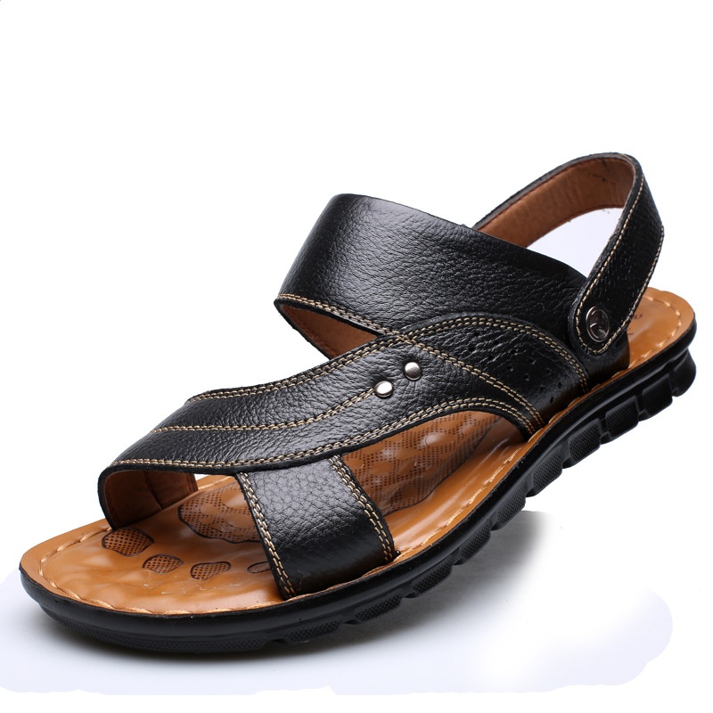 Men's Leather Back Strap Sandals in Black