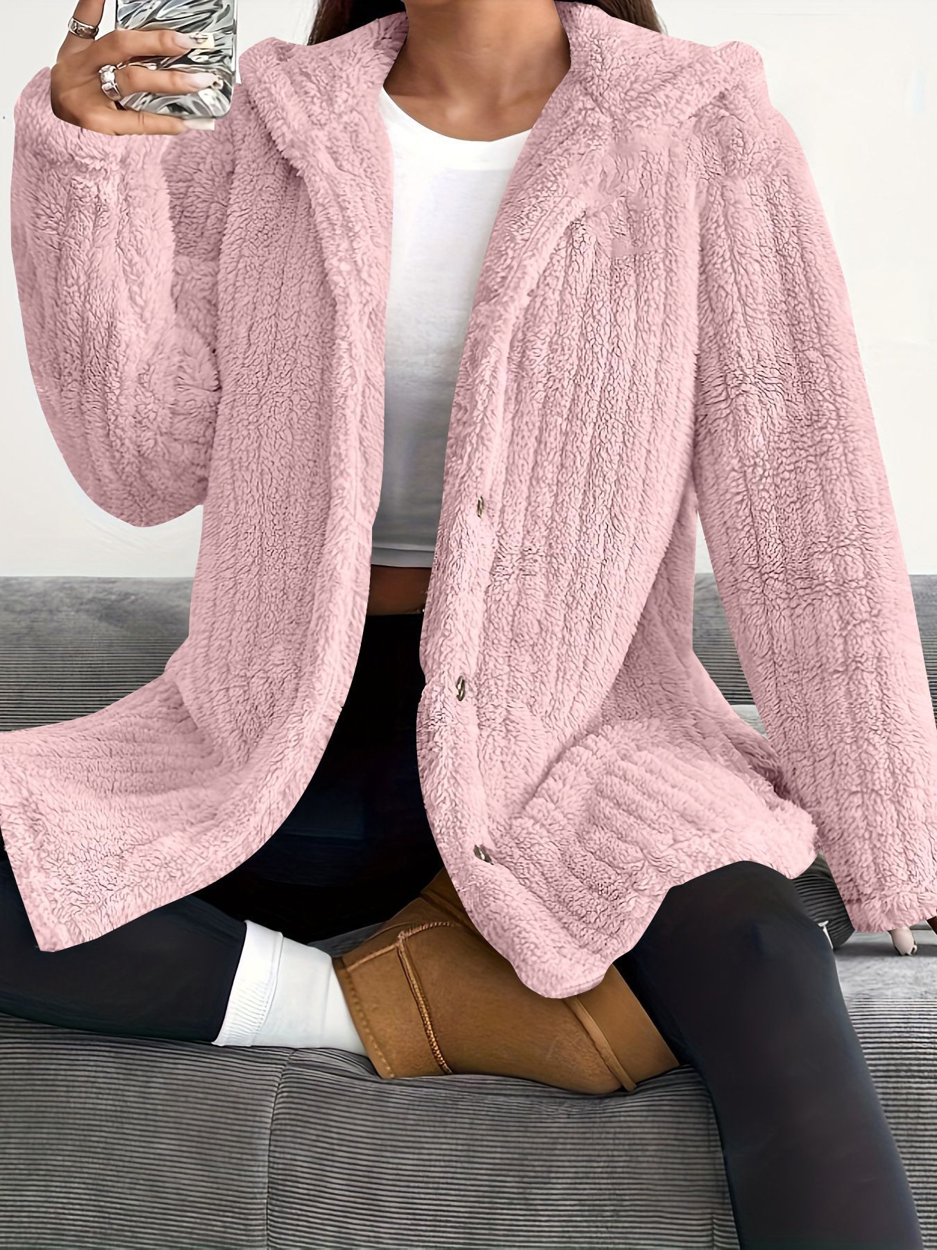 Women's Plush Hooded Coat - Image 8