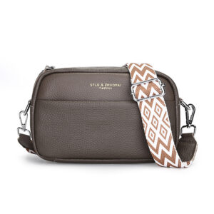 Leather Crossbody Bag with Patterned Strap