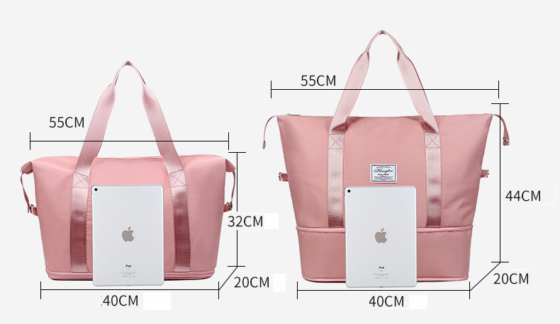 Gym tote size guide showing 32 cm and 44 cm heights