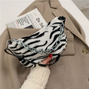 Animal Print Velvet Shoulder Bag