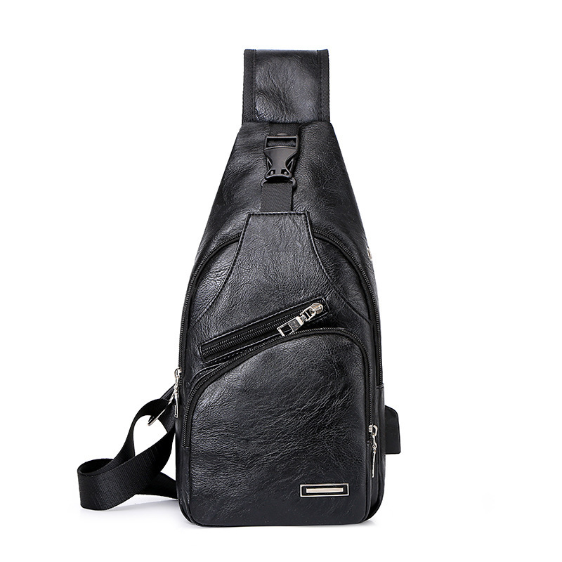 Faux Leather Sling Bag in Black