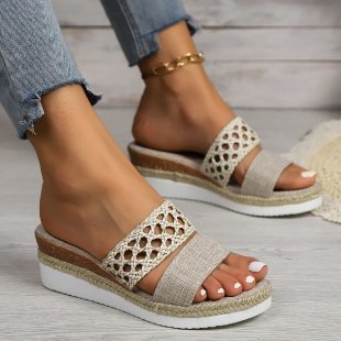 Rope Sole Platform Sandals in Beige