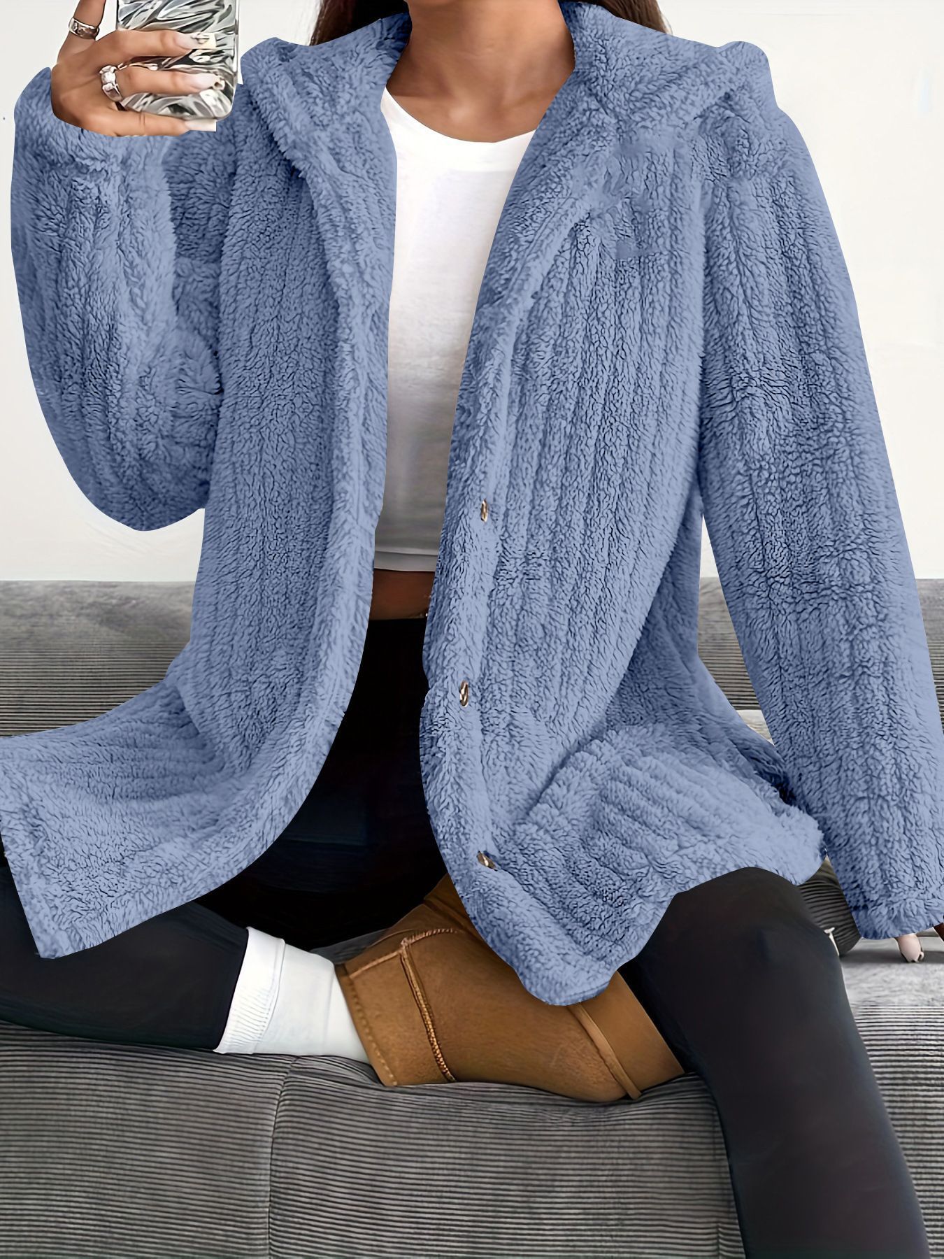 Women's Plush Hooded Coat - Image 9