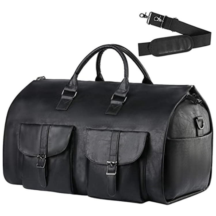 Convertible Faux Leather Garment Duffel in Black