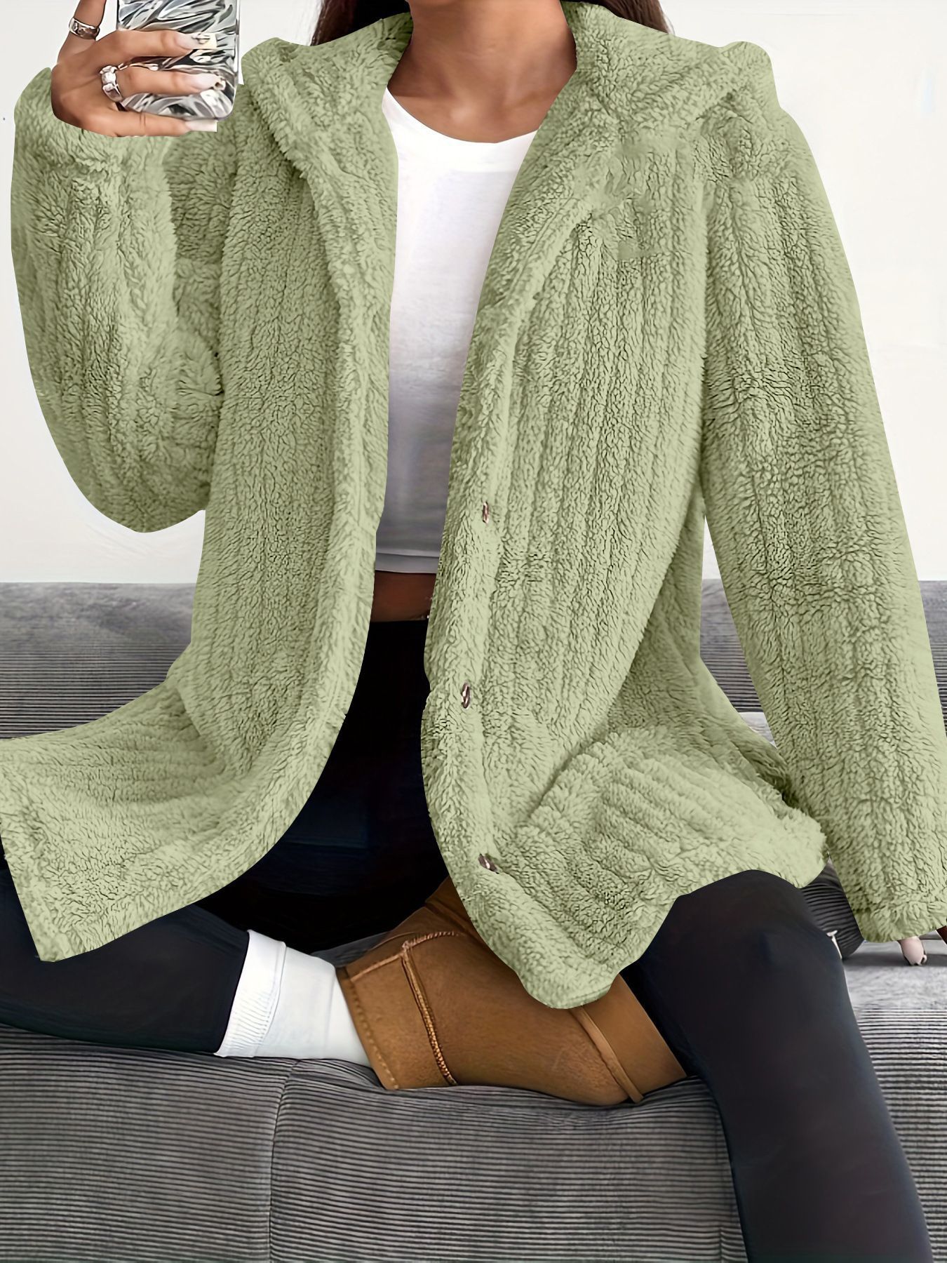 Women's Plush Hooded Coat - Image 7