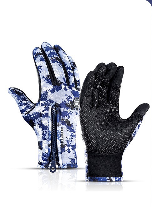 Fleece-Lined Full-Finger Gloves in A Blue