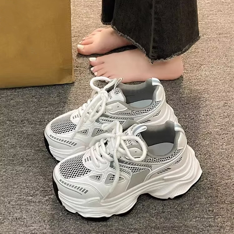 Women's Mesh Platform Sneakers in White