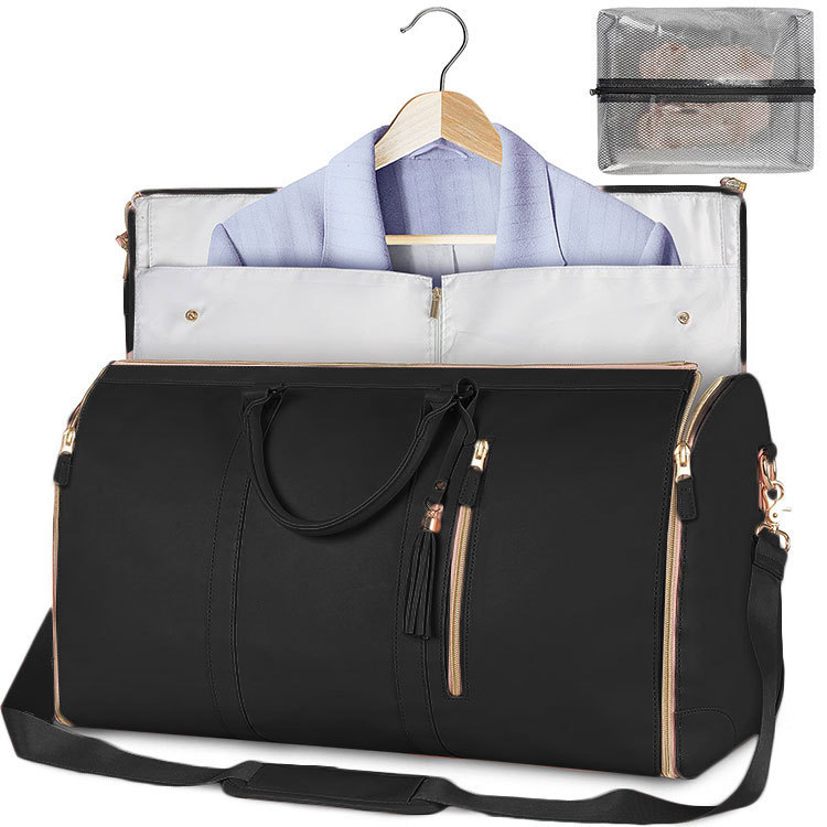 A Black folding garment duffel bag