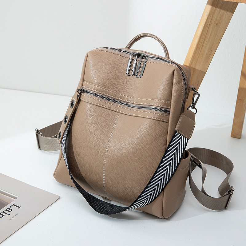 Khaki compact faux leather backpack