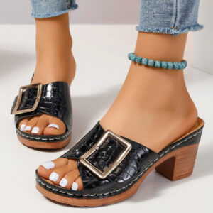 Women’s Croc-Effect Buckle Slides