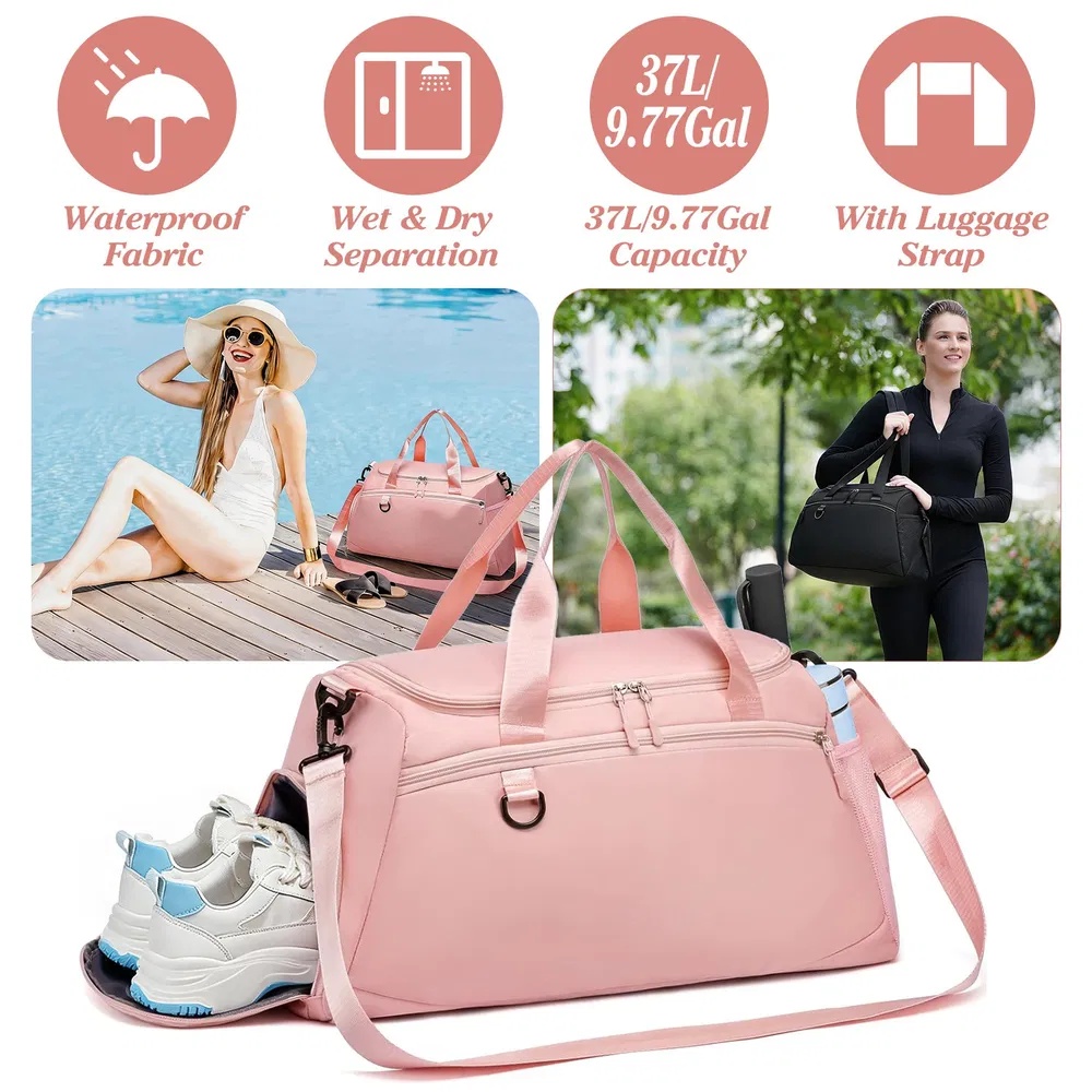 37L Gym Duffel with Shoe Pocket in Pink