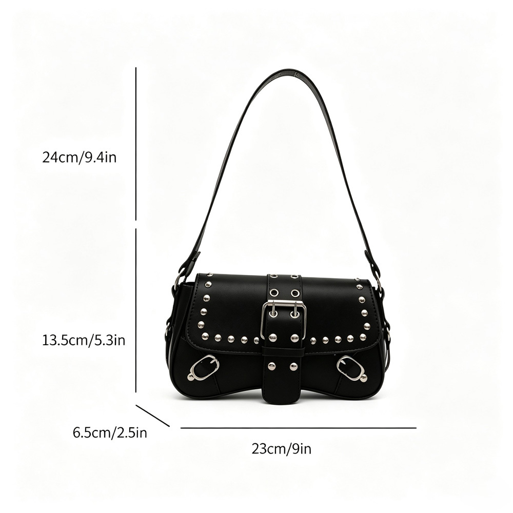 Studded Faux Leather Shoulder Bag - Image 3
