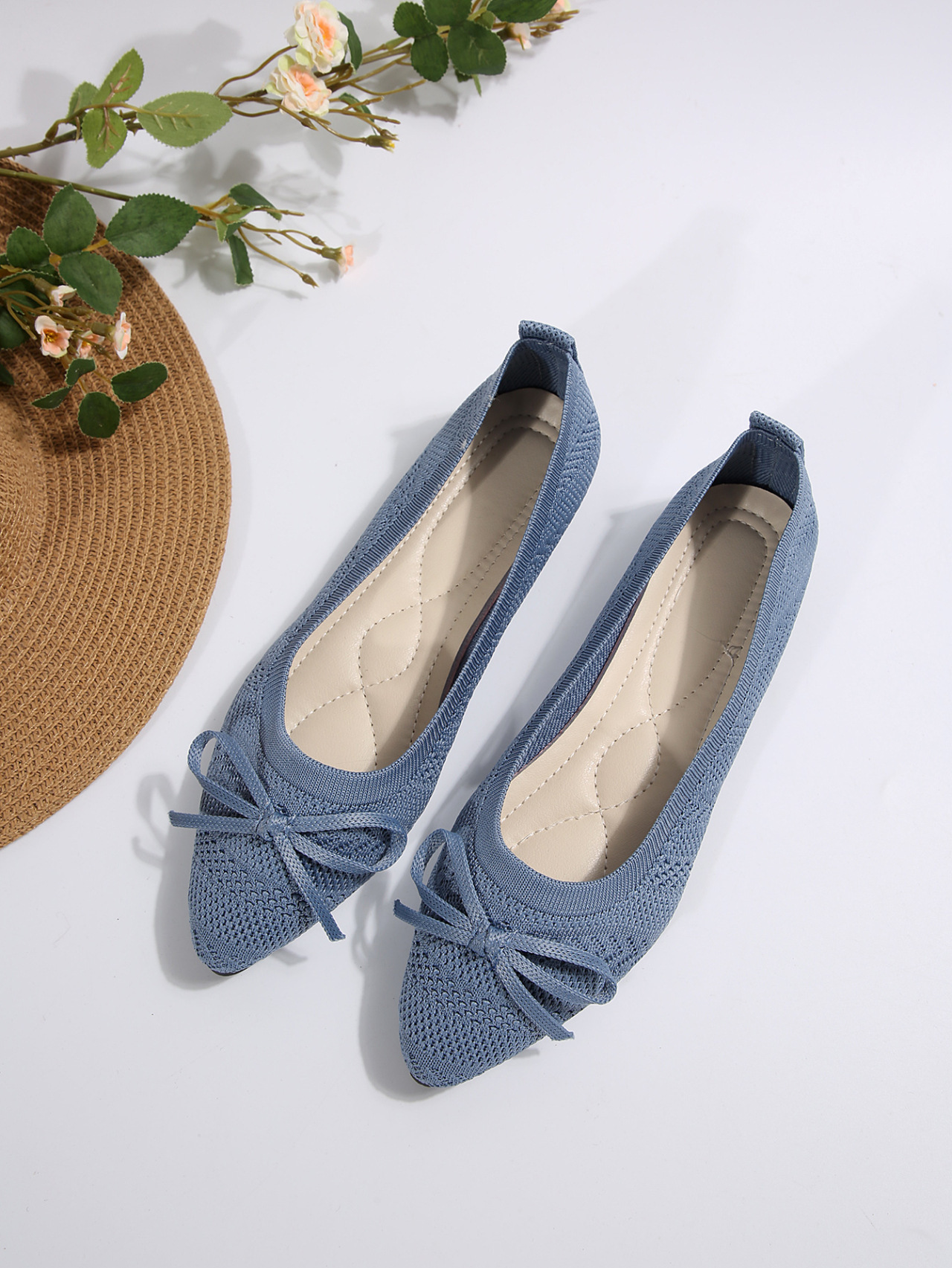 Knit Bow Ballet Flats in Blue