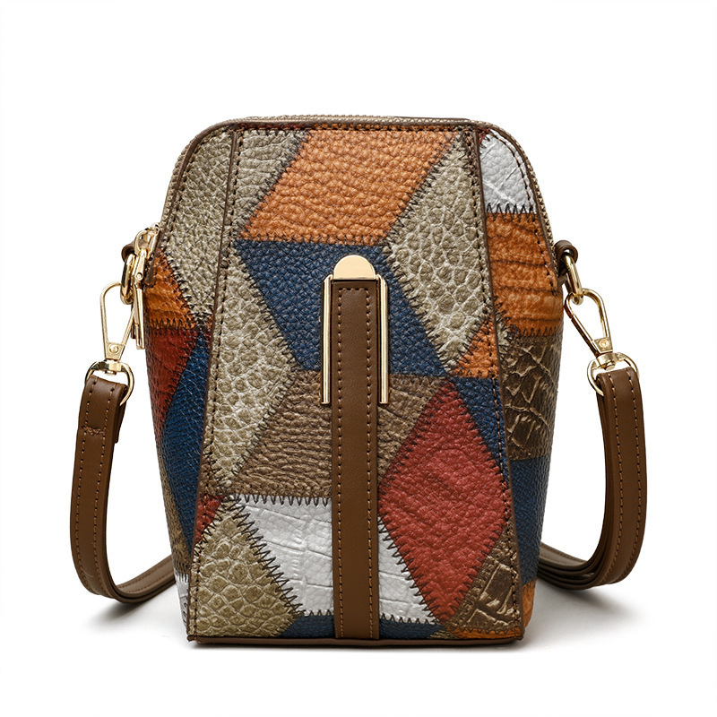 Patchwork Faux Leather Crossbody Bag in Irregular Blue With Brown