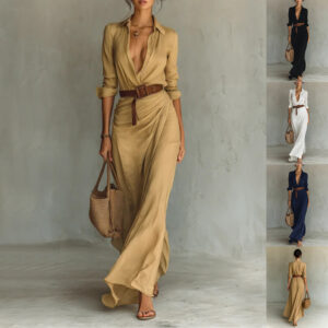 Women’s Belted Long-Sleeve Shirt Dress