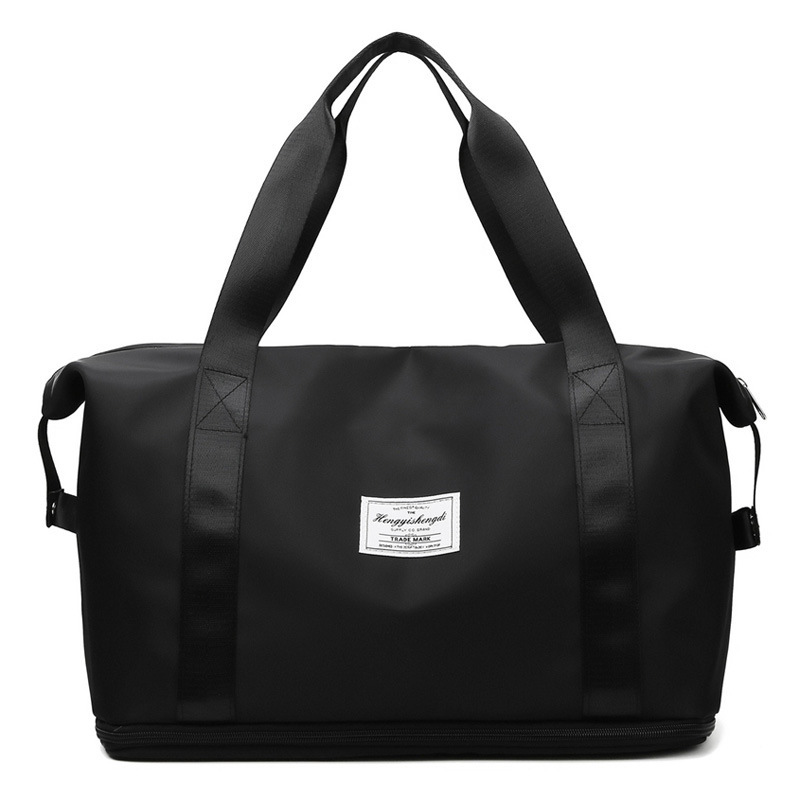 Black expandable gym tote with wet pocket
