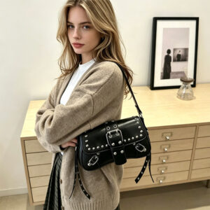 Studded Faux Leather Shoulder Bag