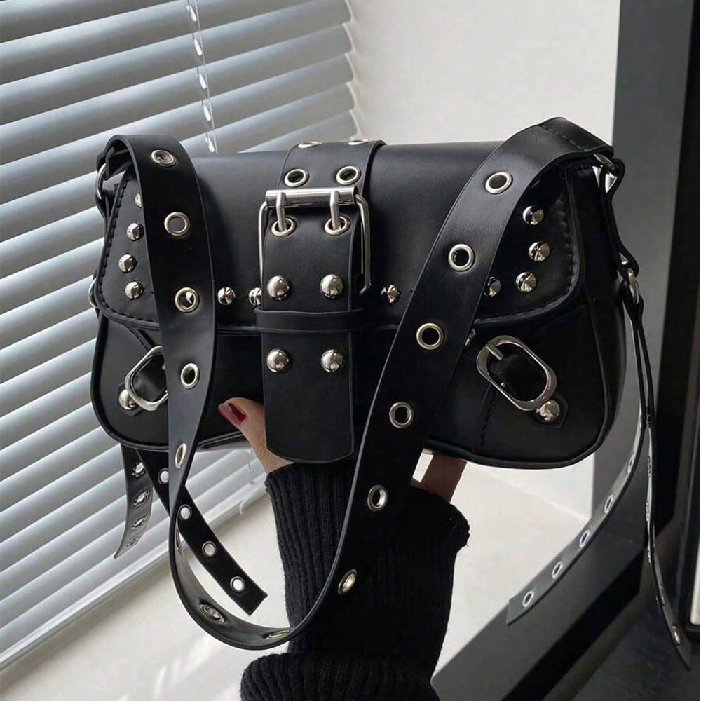 Studded Faux Leather Shoulder Bag - Image 4