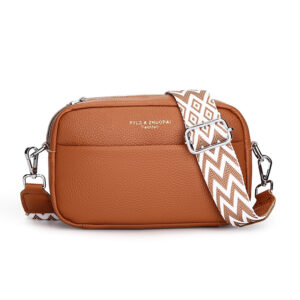 Leather Crossbody Bag with Patterned Strap