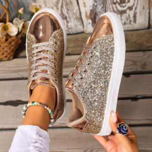 Sequin Lace-Up Sneakers
