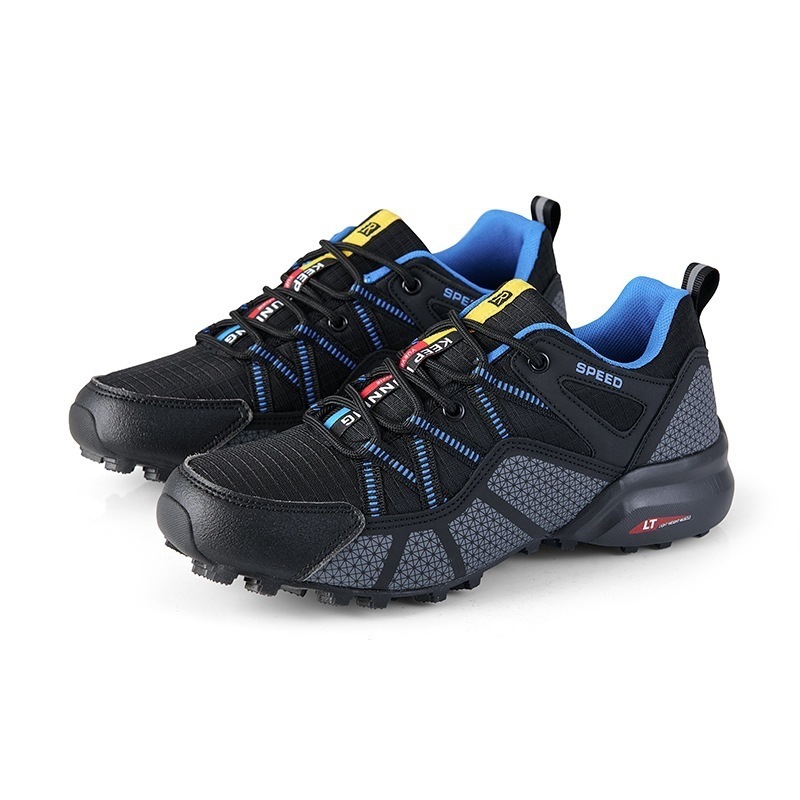 Men's Mesh Panel Outdoor Sneakers in Black Blue