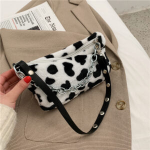 Animal Print Velvet Shoulder Bag