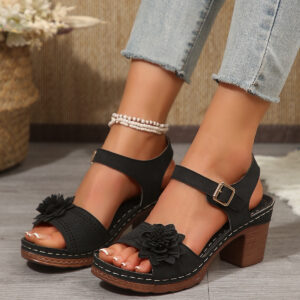 Floral Detail Block Heel Sandals